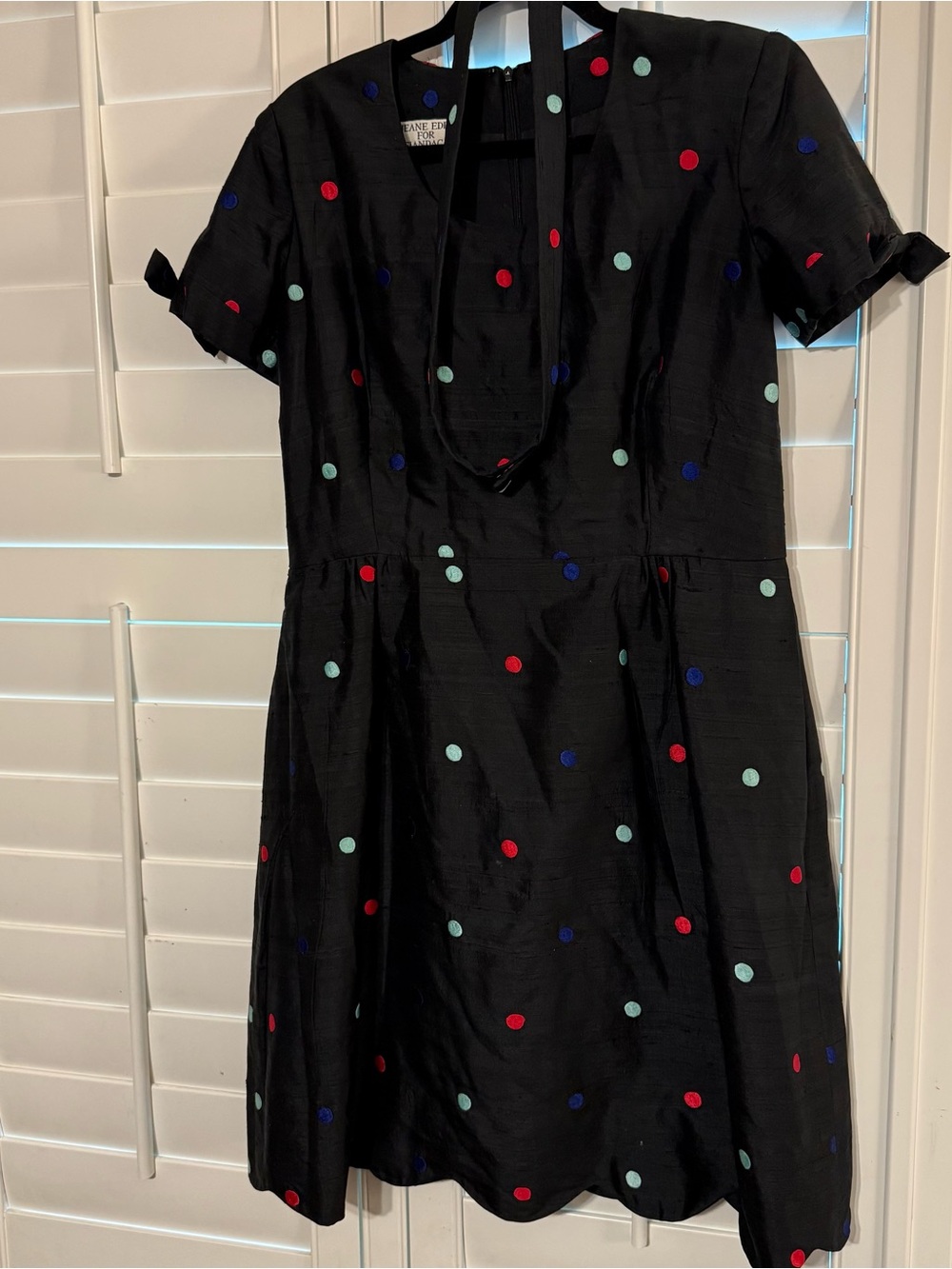 Black Polka Dot Short-Sleeve Dress with Belt JEANE EDDY FOR FIANDACA